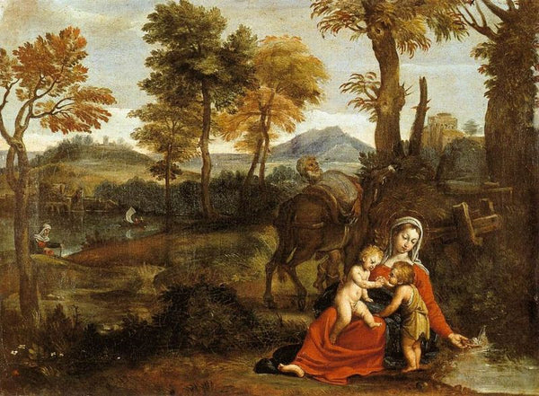 The Rest on the Flight into Egypt Painting by Domenico Zampieri