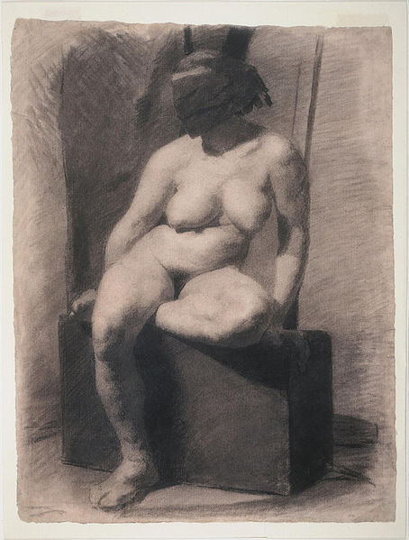 Masked nude woman, seated 