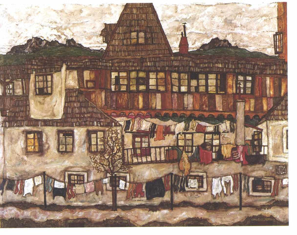 House With Drying Laundry Painting  by Egon Schiele