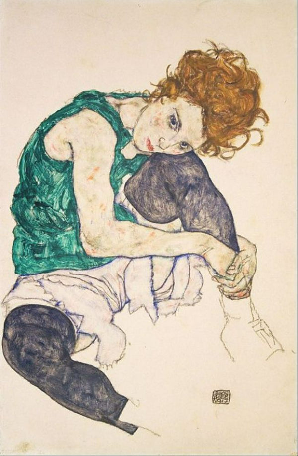 Sitting Woman with Legs Drawn Up Painting by Egon Schiele