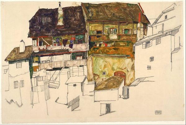 Old Houses In Krumau Painting  by Egon Schiele