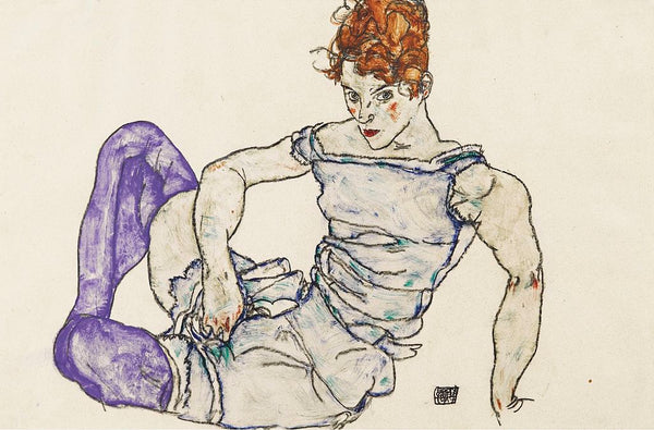 Seated Woman In Violet Stockings Painting by Egon Schiele