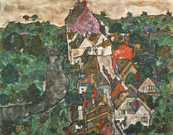 Landscape At Krumau Painting by Egon Schiele