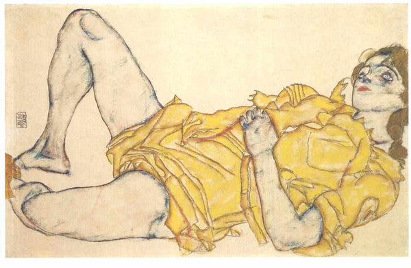 Liegende Frau In Gelbem Kleid (Reclining Woman In Yellow Dress) Painting by Egon Schiele