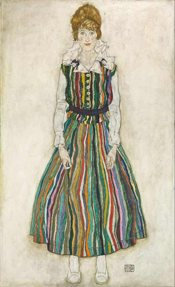 Portrait Of Edith Schiele In A Striped Dress 