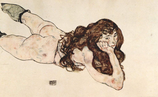 Female Nude Lying On Her Stomach Painting  by Egon Schiele