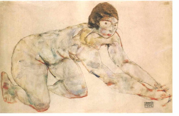 Kniender Weiblicher Akt (Crouching Female Nude) Painting by Egon Schiele