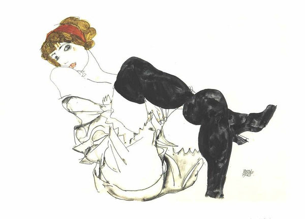 Woman In Black Stockings Painting  by Egon Schiele