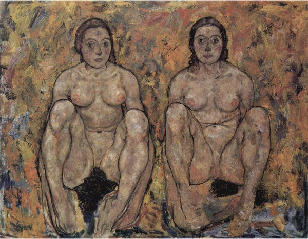 Crouching Woman Couple Painting by Egon Schiele