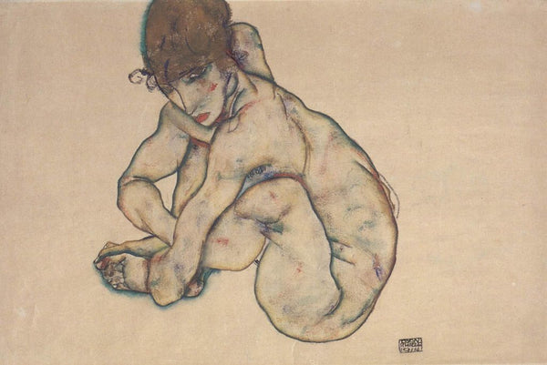 Sitting feminine act 2 Painting by Egon Schiele