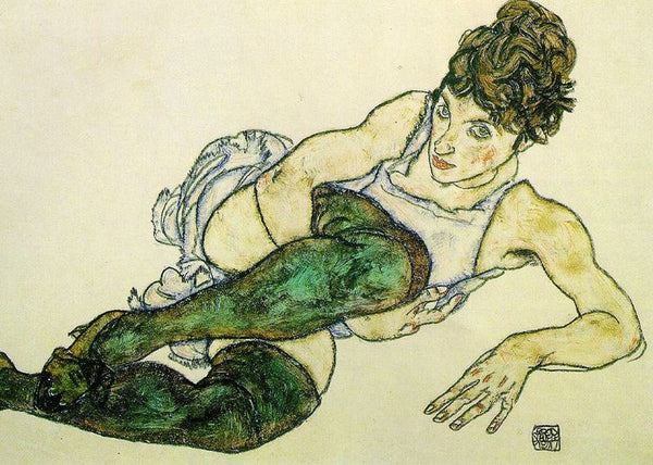 Reclining Woman With Green Stockings Aka Adele Harms Painting by Egon Schiele