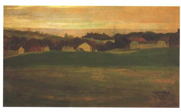 Wiese mit Dorf im Hintergrund II Painting by Egon Schiele