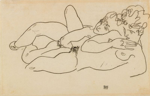 Zwei Liegende Akte (Two Reclining Nudes) Painting  by Egon Schiele