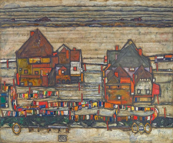 Houses With Laundry Aka Seeburg II Painting by Egon Schiele