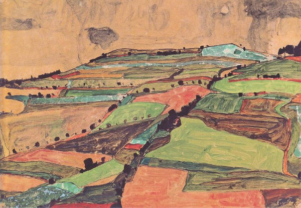 Field Landscape Aka Kreuzberg Near Krumau Painting by Egon Schiele