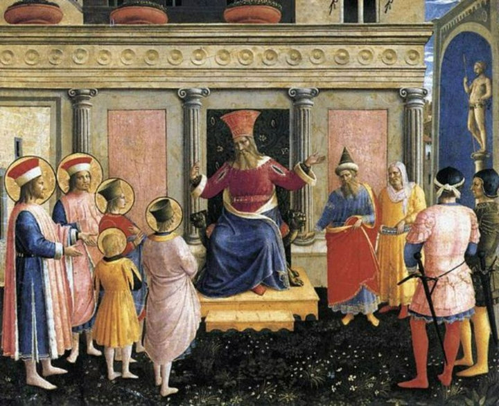 Saint Cosmas and Saint Damian before Lisius 1438 Painting by Fra Angelico