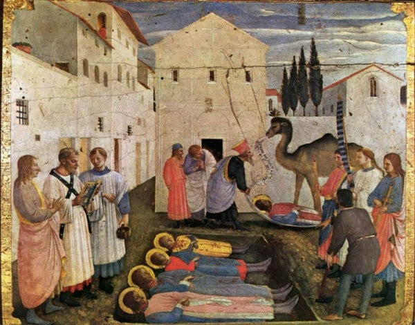 Sepulchring of Saint Cosmas and Saint Damian 1438 Painting by Fra Angelico