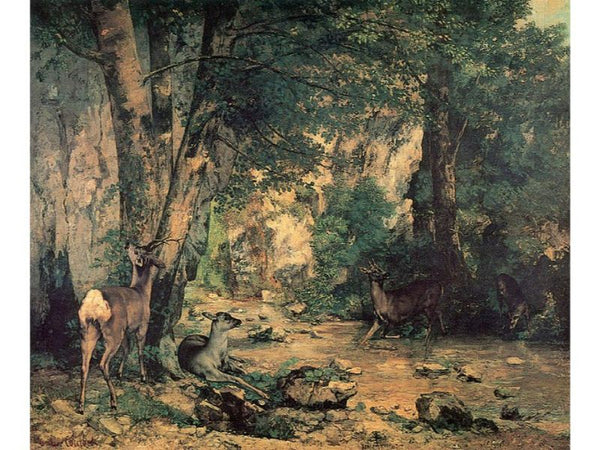 A Thicket of Deer at the Stream of Plaisir-Fountaine, Detail Painting by Gustave Courbet