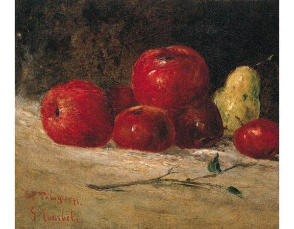 Nature morte, pommes et poires Painting by Gustave Courbet