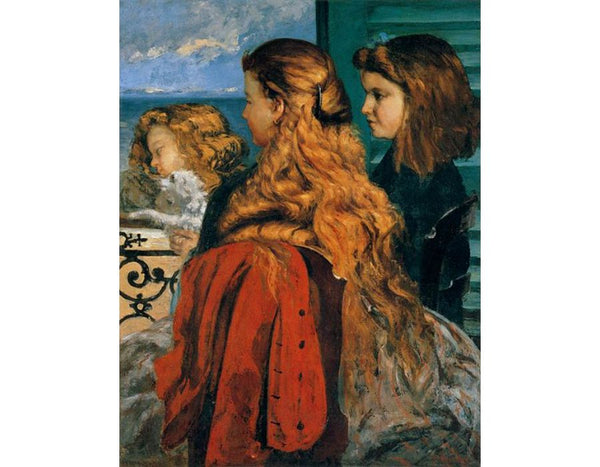 Three English Girls at a Window Painting by Gustave Courbet