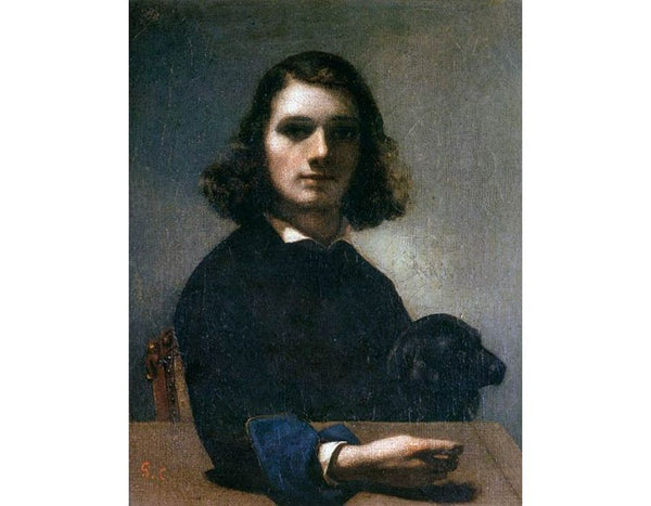 Self-Portrait (Courbet with Black Dog) Painting by Gustave Courbet