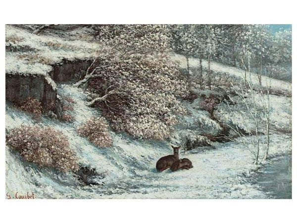 Biches Dans La Neige Painting by Gustave Courbet