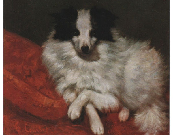 Sitting on cushions dog Painting by Gustave Courbet