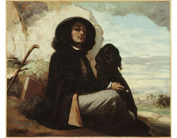 Self Portrait with a Black Dog Painting by Gustave Courbet