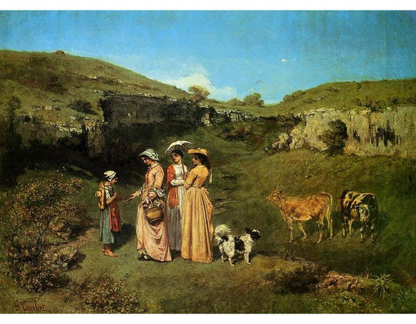 The Young Ladies of the Village Painting by Gustave Courbet
