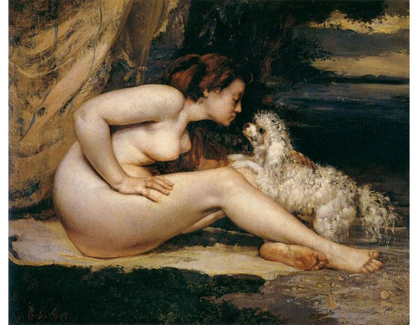 Nude Woman with Dog Painting by Gustave Courbet