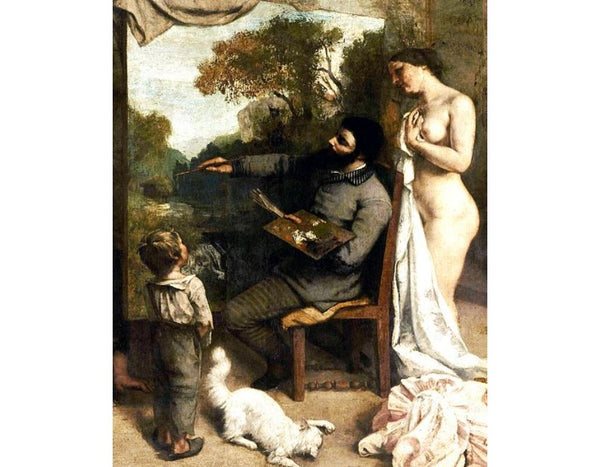 The Artist's Studio, a Real Allegory, detail of the painter and his model, 1854-55 Painting by Gustave Courbet