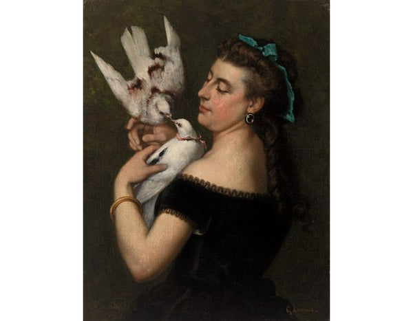 Woman with Pigeons Painting by Gustave Courbet