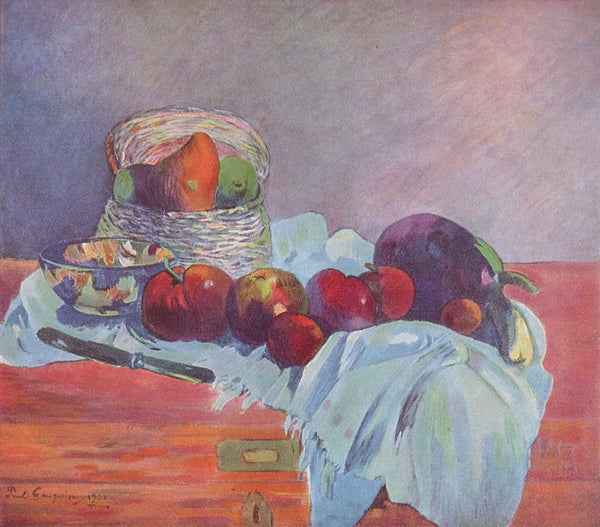 Still life with fruit, basket and knife 