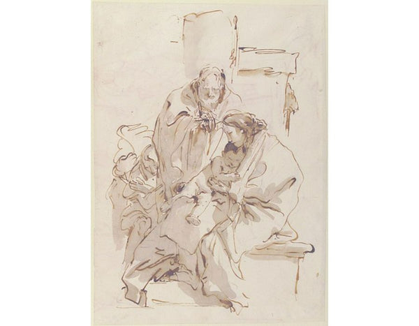 The Holy Family, St. Joseph Reading And Two Angels In The Background 