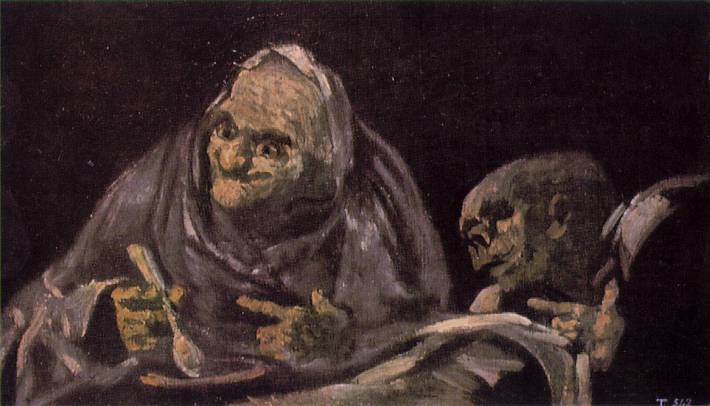 Two Old Women Eating from a Bowl 