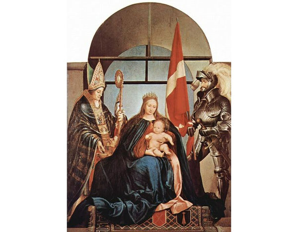 Gerster-altar scene Enthroned Madonna, left St. Nicholas of Myra, on the right St. Ursus 