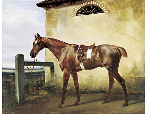 A Saddled Race Horse Tied to a Fence 1828 Painting by Horace Vernet