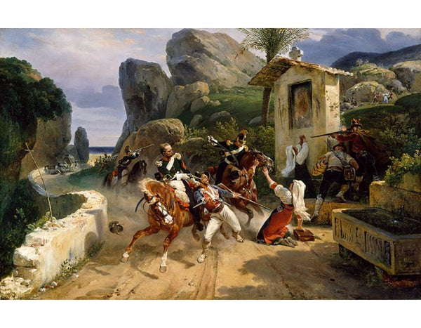 Italian Brigands Surprised by Papal Troops, 1831 Painting by Horace Vernet