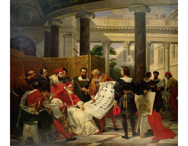 Pope Julius II ordering Bramante, Michelangelo and Raphael to construct the Vatican and St. Peters, 1827 2 Painting by Horace Vernet