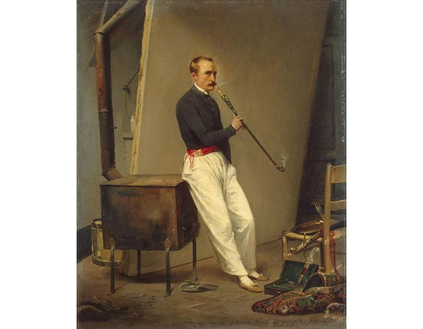 Self-Portrait with Pipe Painting by Horace Vernet