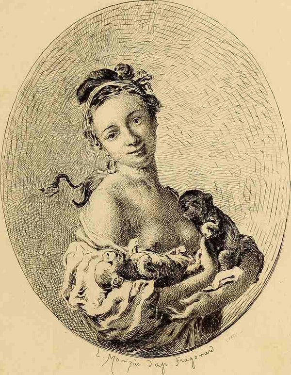 Young girl holding two puppies Painting by Jean-Honore