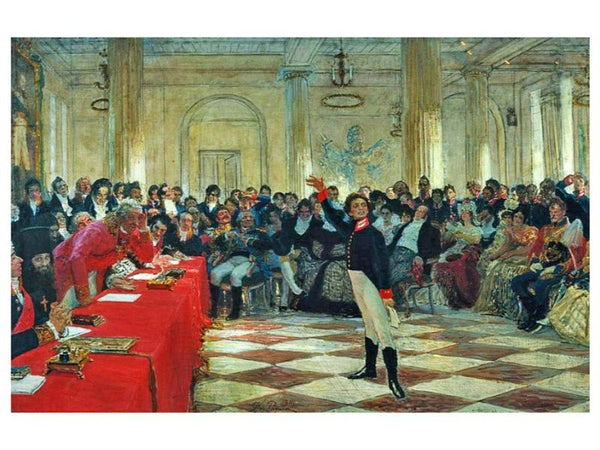 A. Pushkin on the act in the Lyceum on Jan. 8, 1815 reads his poem memories in Tsarskoe Selo 