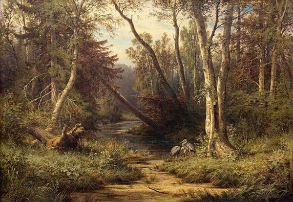 Forest Landscape With Herons 1870 Painting 