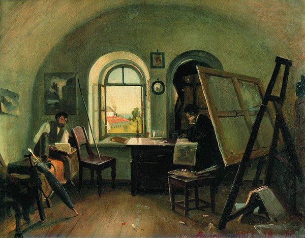 Ivan Shishkin and A. Guinet in the studio on the island of Valaam