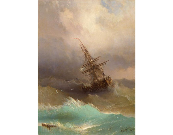 Ship in the Stormy Sea Painting by Ivan Konstantinovich Aivazovsky