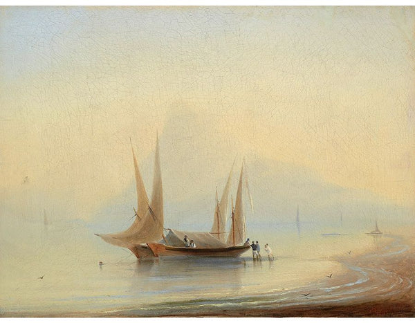 Barge in the sea shore Painting by Ivan Konstantinovich Aivazovsky