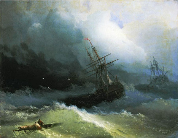 Ships in the stormy sea Painting by Ivan Konstantinovich Aivazovsky