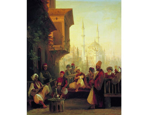 Coffee house by the Ortakoy Mosque in Constantinople Painting by Ivan Konstantinovich Aivazovsky