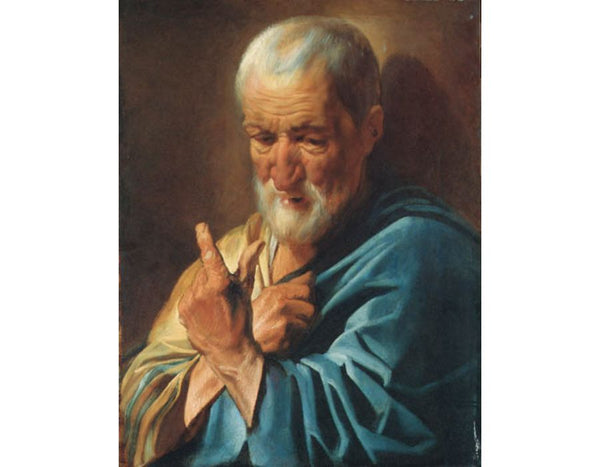An old man with a raised finger 