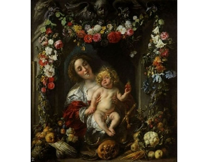 Madonna with child in a flower garland 